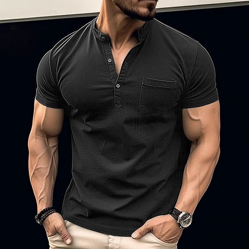 Short sleeved Men's Shirt Solid Summer Casual Standing Collar