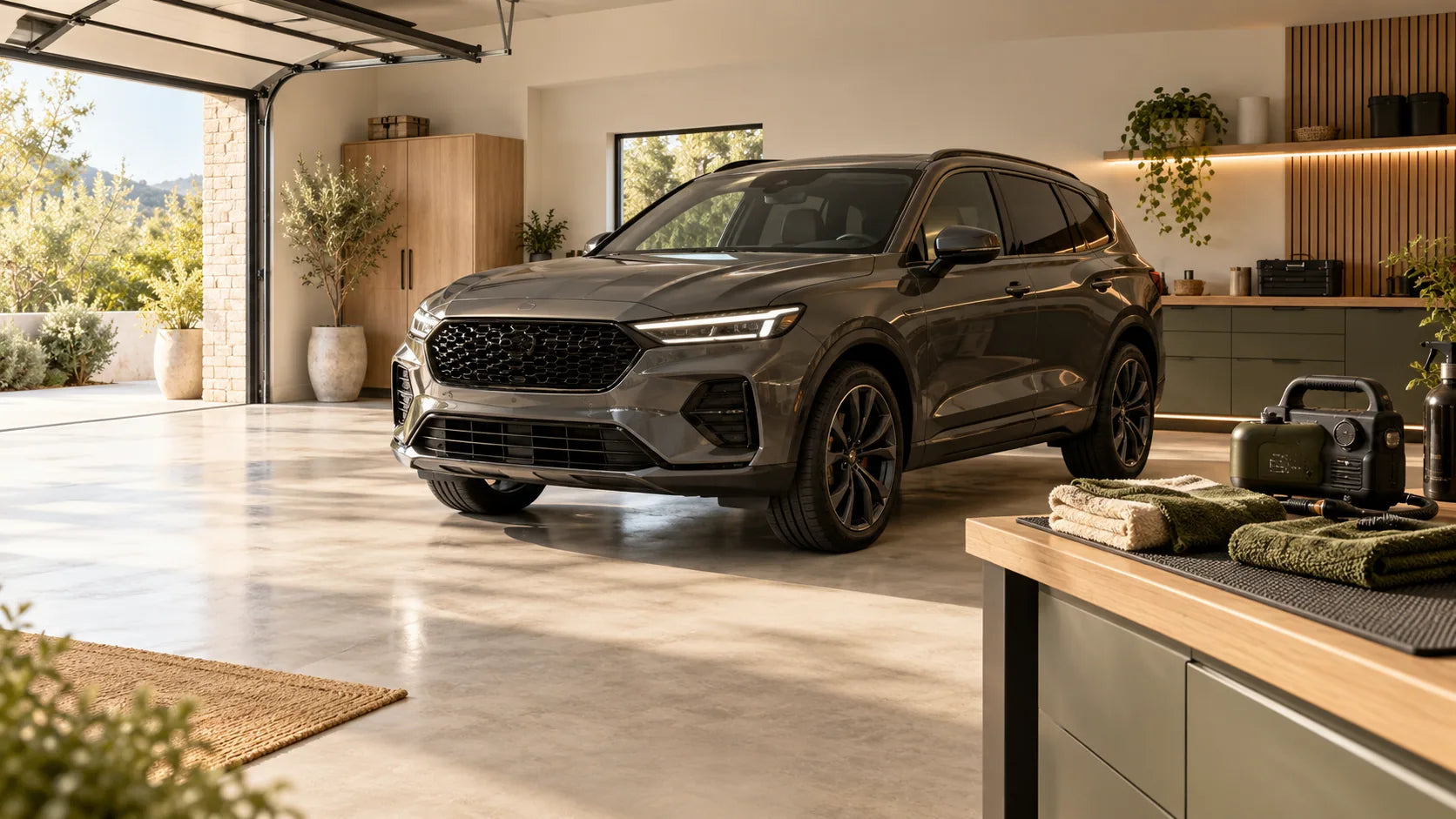 Car care in a bright contemporary garage