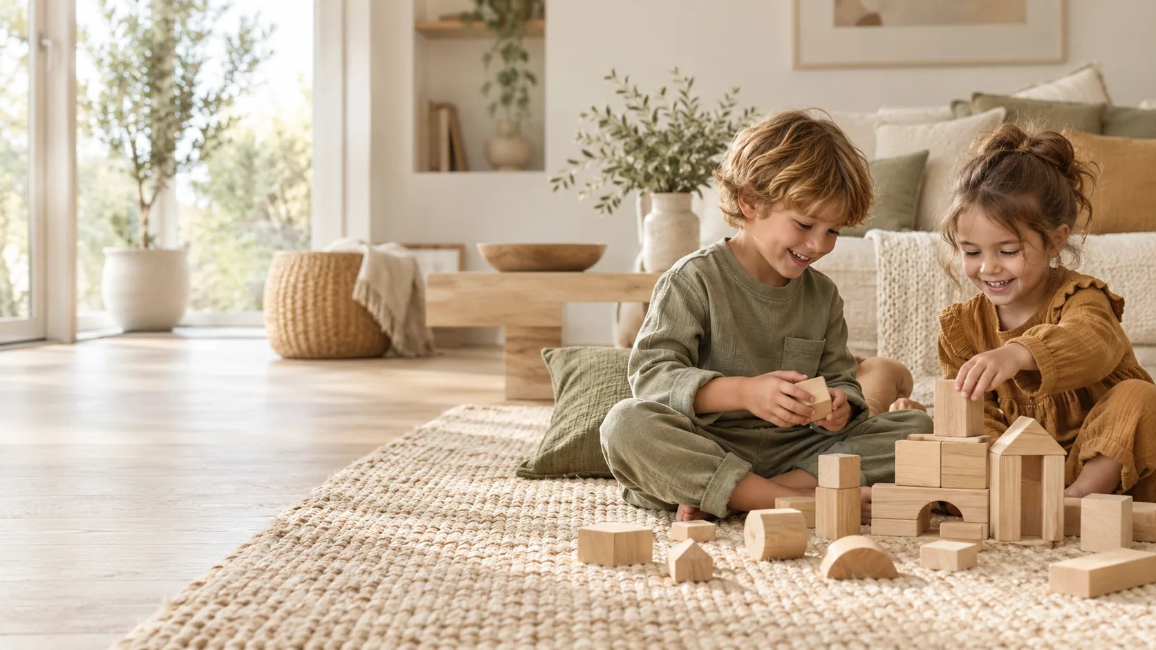 Children playing in a bright family room