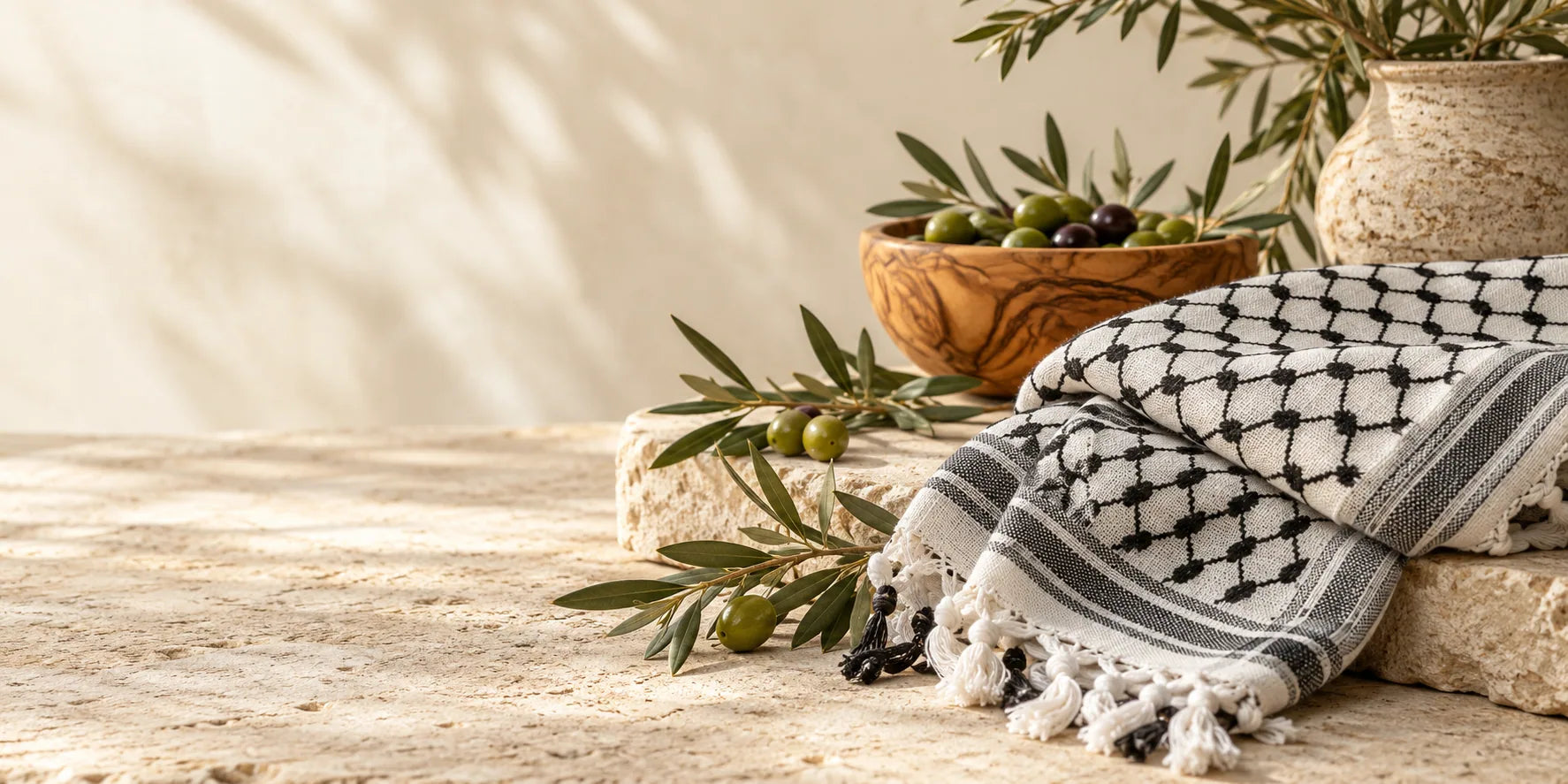 Palestinian craft textiles and olive branches